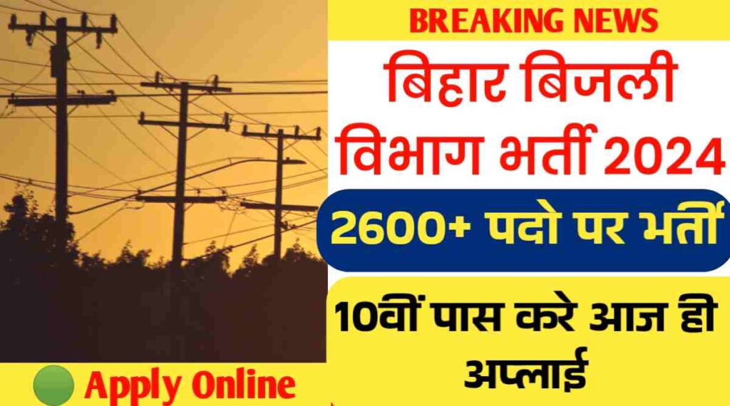 Bihar Bijli Vibhag Vacancy 2024: बिहार बिजली विभाग में निकली क्लर्क समेत 2610 पदों पर भर्तीयां, 10वीं पास करे आज ही अप्लाई 