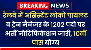 Railway ALP New Vacancy 2024: रेलवे में असिस्टेंट लोको पायलट व ट्रेन मैनेजर के 1202 पदो पर भर्ती नोटिफिकेशन जारी, 10वीं पास करें आवेदन