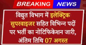 Electric Supervisor Vacancy 2024: विद्युत विभाग में इलेक्ट्रिक सुपरवाइजर सहित विभिन्न पदों पर भर्ती का नोटिफिकेशन जारी