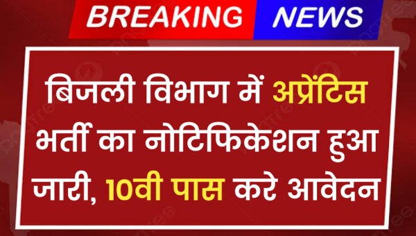 Bijli Vibhag Apprentice Vacancy 2024 : बिजली विभाग में भर्ती का नोटिफिकेशन हुआ जारी, 10वी पास करे आवेदन