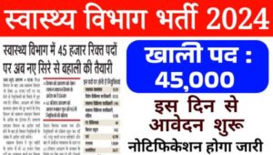 Swasthya Vibhag Vacancy 2024: स्वास्थ्य विभाग में निकलने जा रही है 45000 से अधिक पदों पर बंपर भर्तीयां, आवेदन इस दिन से शुरू