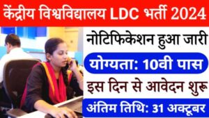 Central University LDC Vacancy 2024: केंद्रीय विश्वविद्यालय में लोअर डिविजन क्लर्क भर्ती, 10वीं 12वीं पास योग्य